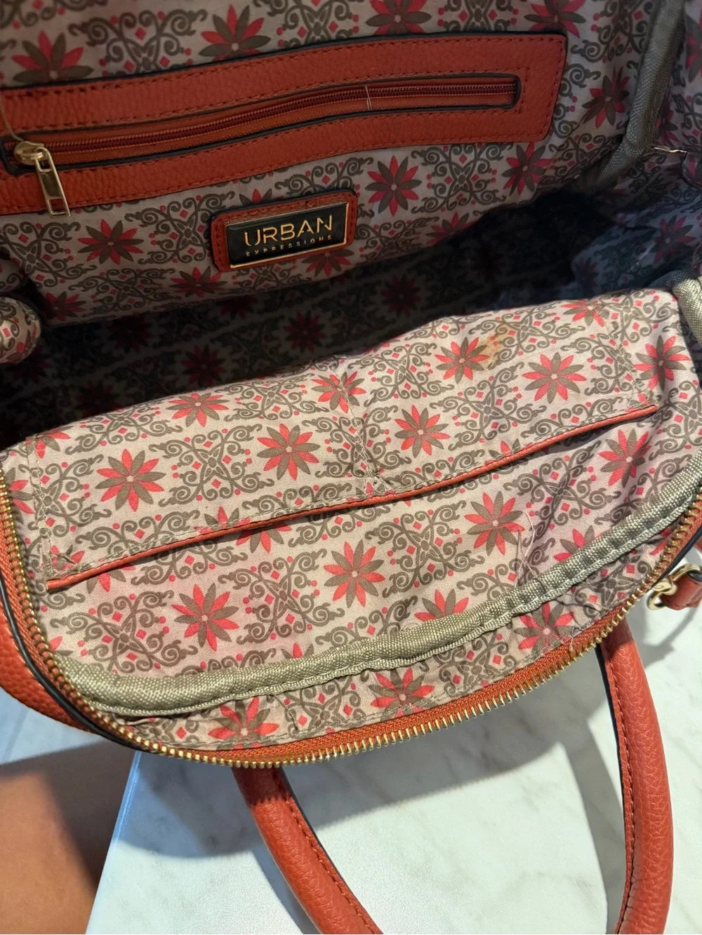 Urban Expressions Rust Red Pebbled Leather Satchel with Crossbody Strap